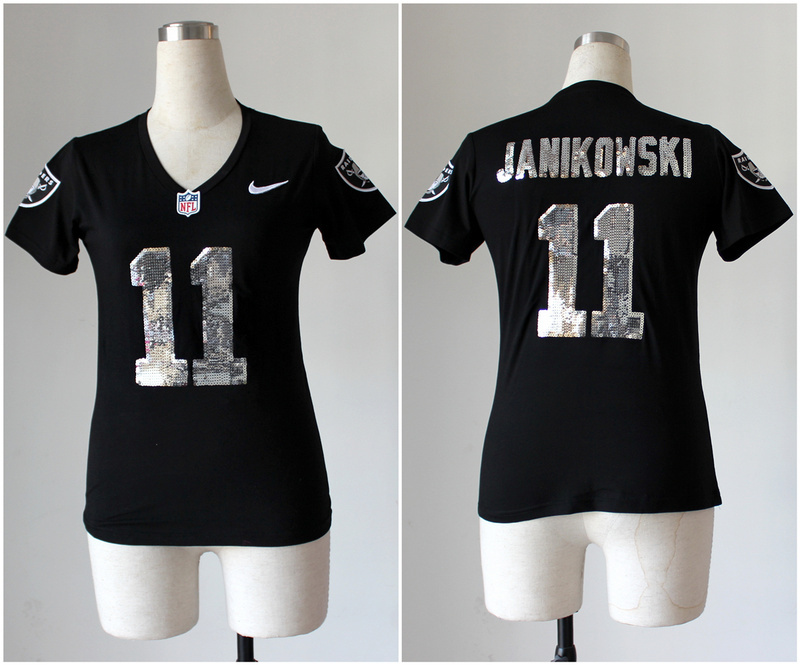 Nike Raiders 11 Janikowski Black Women's Handwork Sequin Lettering Fashion Jerseys