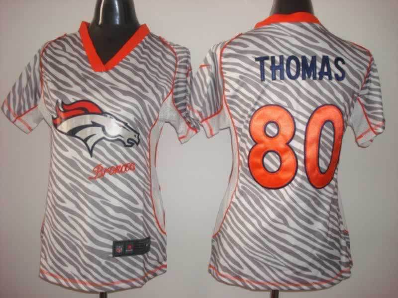 Nike Broncos 80 Thomas Women Zebra Jerseys