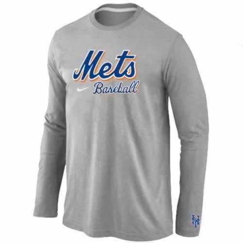 New York Mets Long Sleeve T-Shirt Grey - Click Image to Close