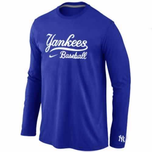 New York Yankees Long Sleeve T-Shirt Blue - Click Image to Close