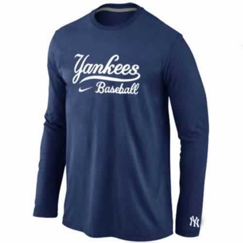New York Yankees Long Sleeve T-Shirt D.Blue - Click Image to Close