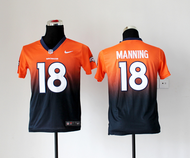 Nike Broncos 18 Manning Orange And Blue Drift II Kids Jerseys