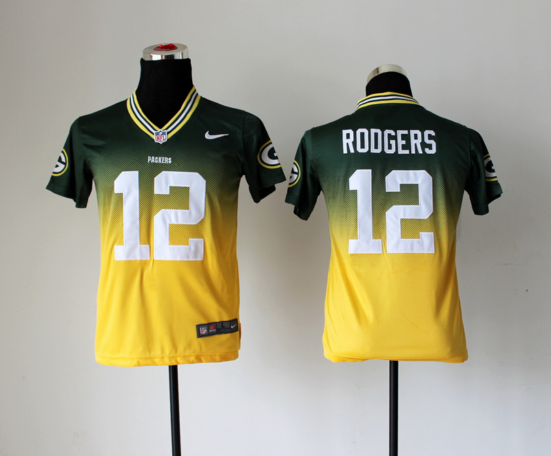 Nike Packers 12 Rodgers Green And Gold Drift II Kids Jerseys