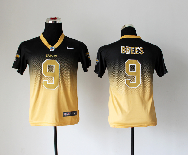 Nike Saints 9 Brees Black And Gold Drift II Kids Jerseys