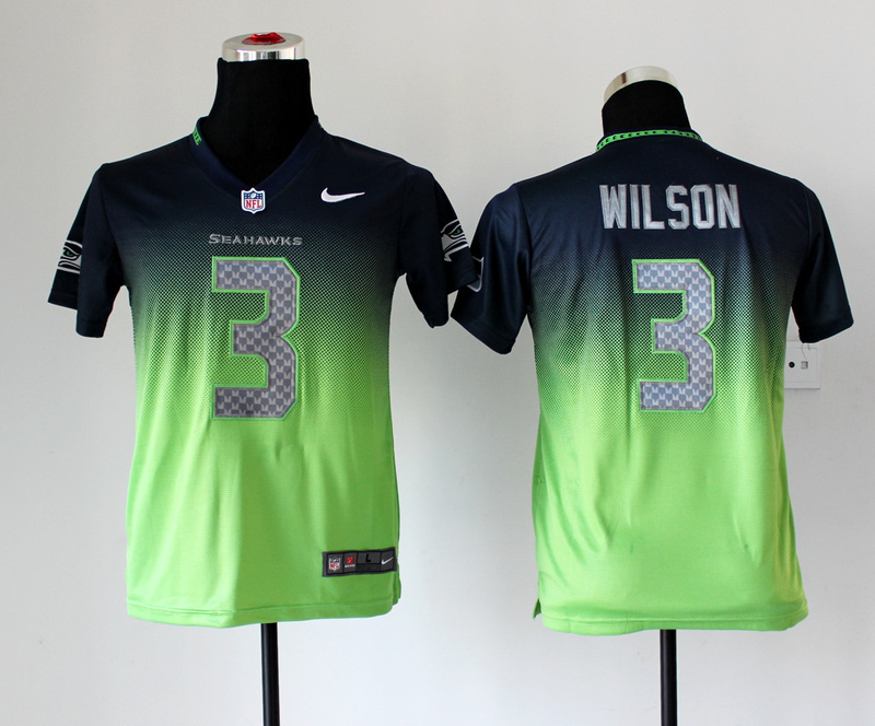 Nike Seahawks 3 Wilson Blue And Green Drift II Kids Jerseys