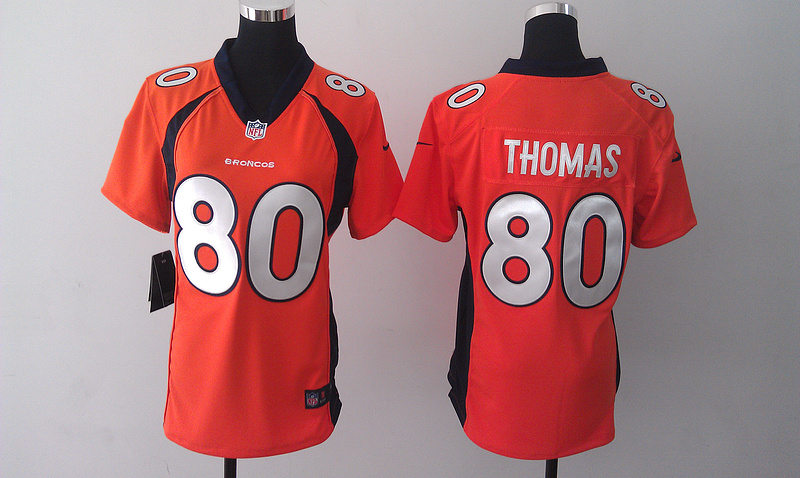 Nike Broncos 80 Thomas Orange Women Game Jerseys