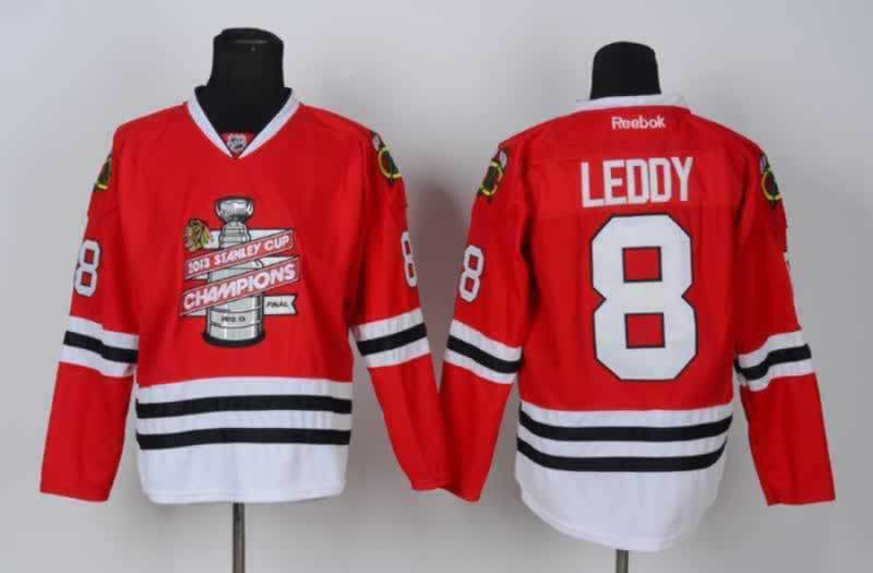 Blackhawks 8 Leddy Red 2013 Stanley Cup Champions Jerseys