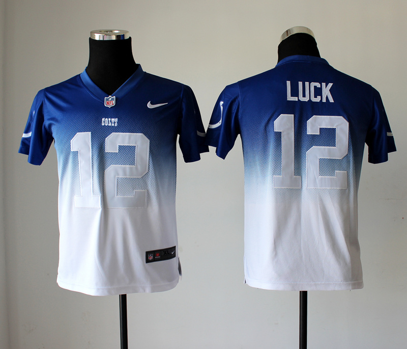Nike Colts 12 Luck Blue And White Drift II Kids Jerseys