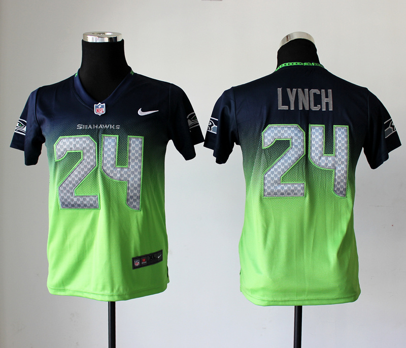 Nike Seahawks 24 Lynch Blue And Green Drift II Kids Jerseys