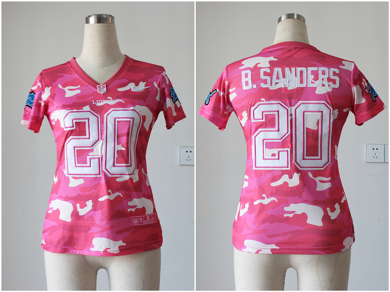 Nike Lions 1 B.Sanders Pink Camo Women Jerseys