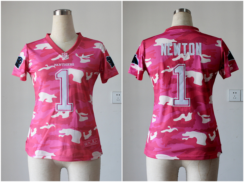 Nike Panthers 1 Newton Pink Camo Women Jerseys - Click Image to Close