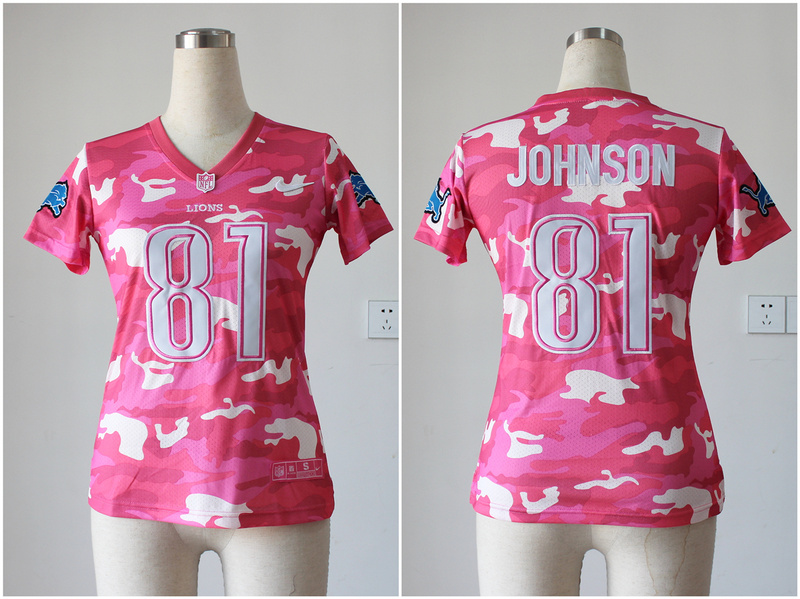 Nike Texans 81 Johnson Pink Camo Women Jerseys