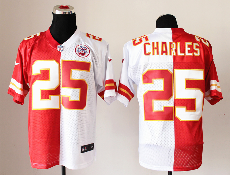 Nike Chiefs 25 Charles Red And White Split Jerseys