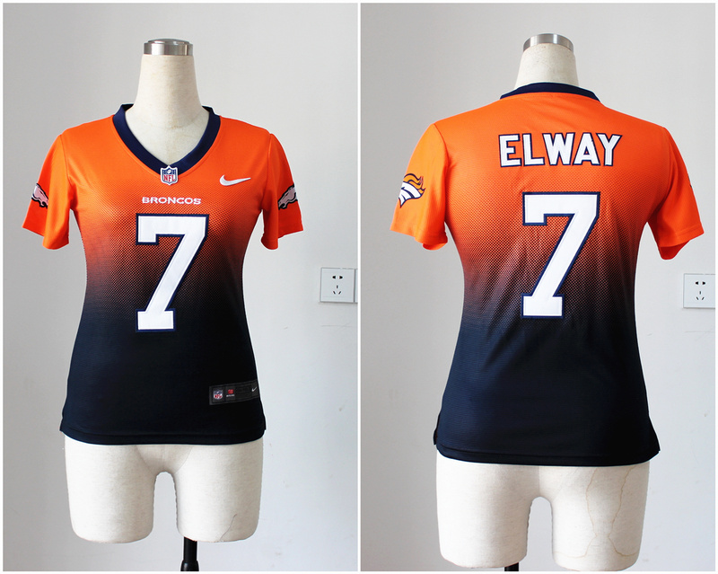 Nike Broncos 7 Elway Orange And Blue Drift II Women Jerseys
