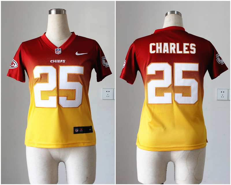 Nike Chiefs 25 Charles Red And Gold Drift II Women Jerseys
