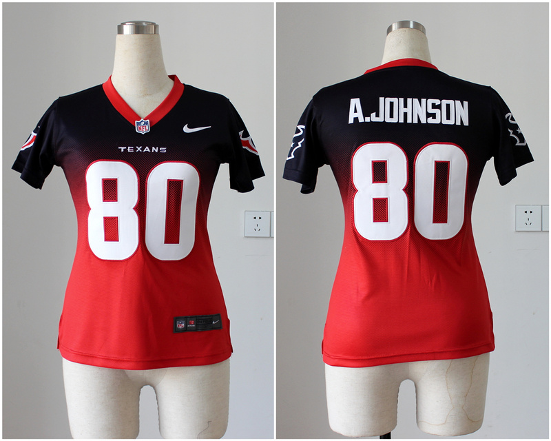 Nike Texans 80 A.Johnson Blue And Red Drift II Women Jerseys