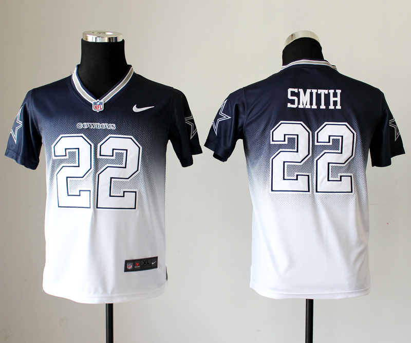 Nike Cowboys 22 Smith Blue And White Drift II Kids Jerseys