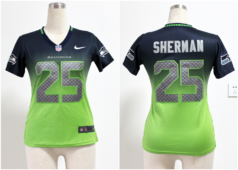 Nike Seahawks 25 Sherman Blue And Green Drift II Women Jerseys