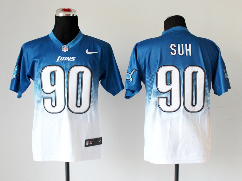Nike Lions 90 Suh Blue And White Drift II Elite Jerseys