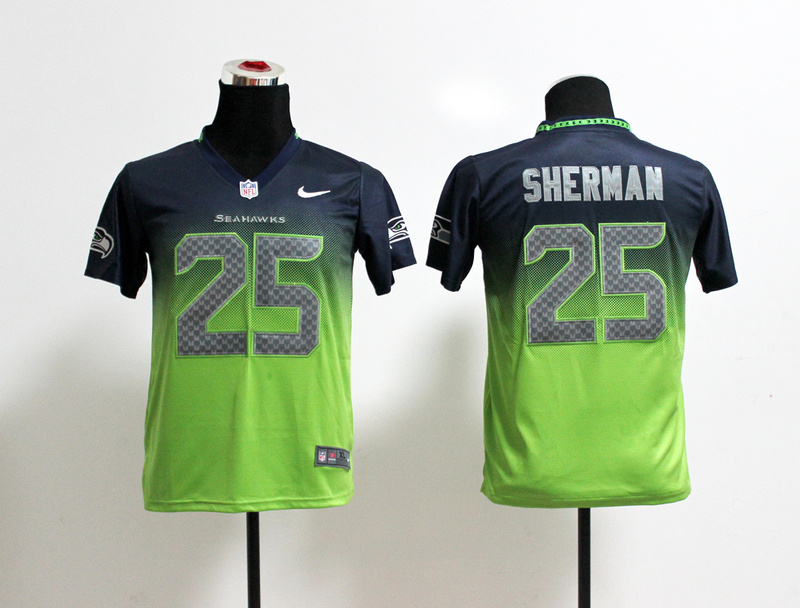 Nike Seahawks 25 Sherman Blue And Green Drift II Kids Jerseys