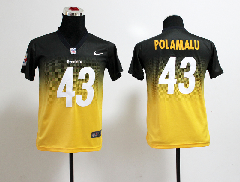 Nike Steelers 43 Polamalu Black And Gold Drift II Kids Jerseys