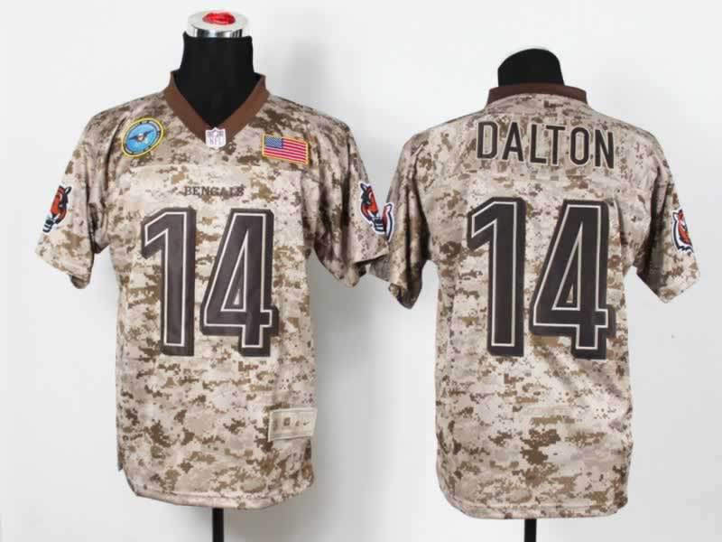 Nike Bengals 14 Dalton US Marine Corps Camo Elite With Flag Patch Jerseys
