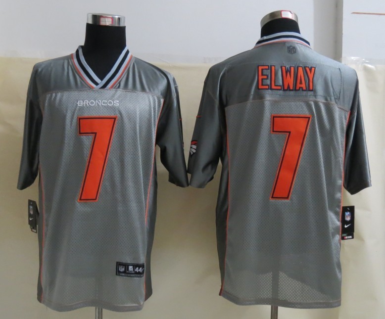 Nike Broncos 7 Elway Grey Vapor Elite Jerseys