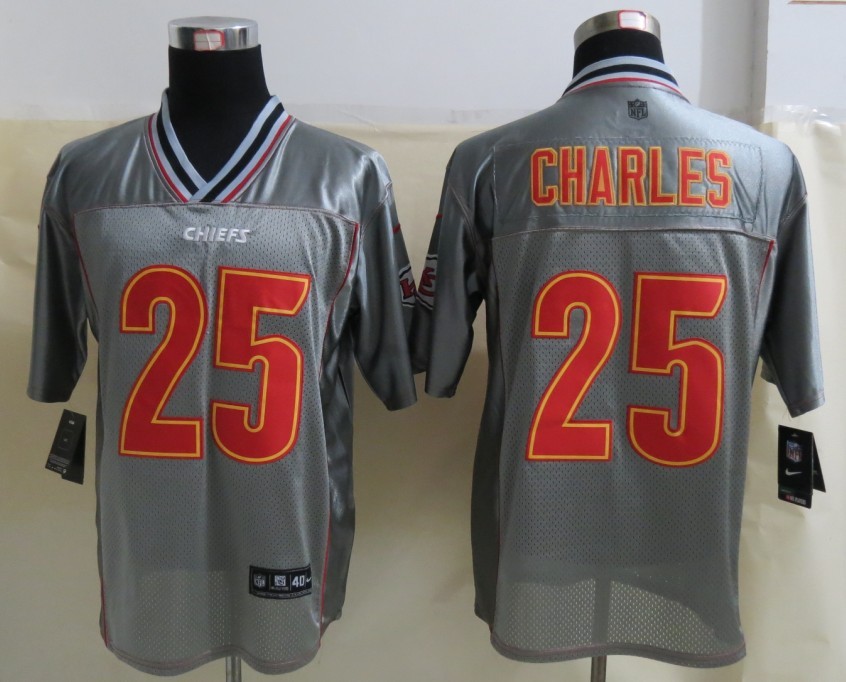 Nike Chiefs 25 Charles Grey Vapor Elite Jerseys