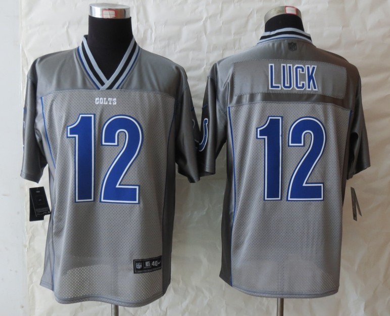 Nike Colts 12 Luck Grey Vapor Elite Jerseys