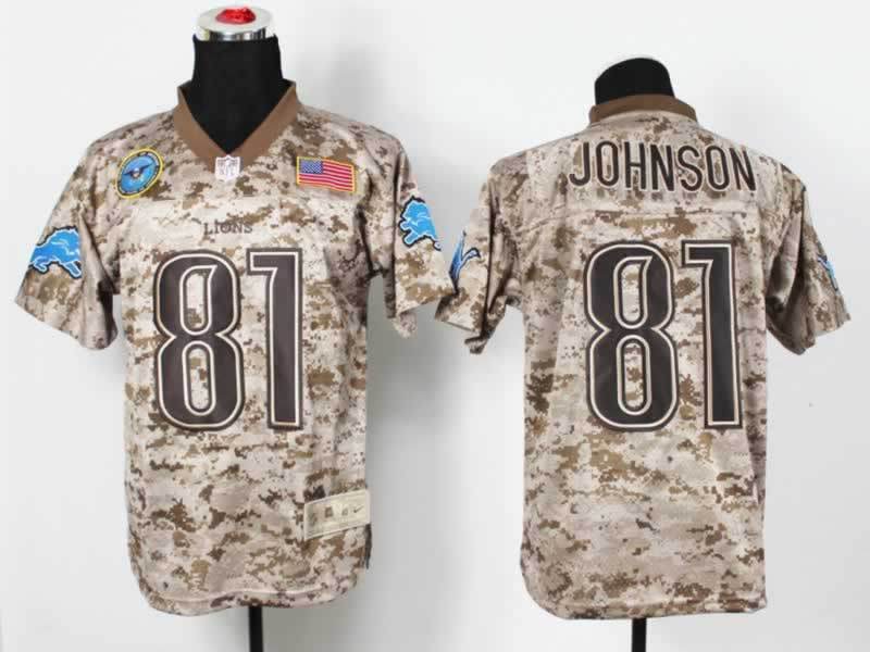 Nike Lions 81 Johnson US Marine Corps Camo Elite With Flag Patch Jerseys