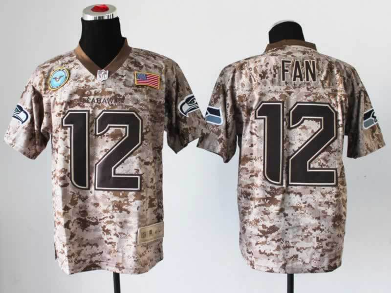 Nike Seahawks 12 Fan US Marine Corps Camo Elite With Flag Patch Jerseys
