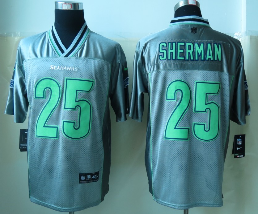 Nike Seahawks 25 Sherman Grey Vapor Elite Jerseys