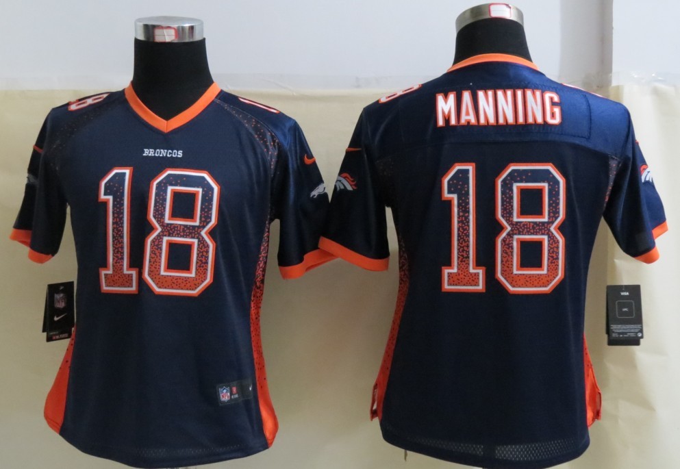 Nike Broncos 18 Manning Drift Fashion Blue Women Jersey