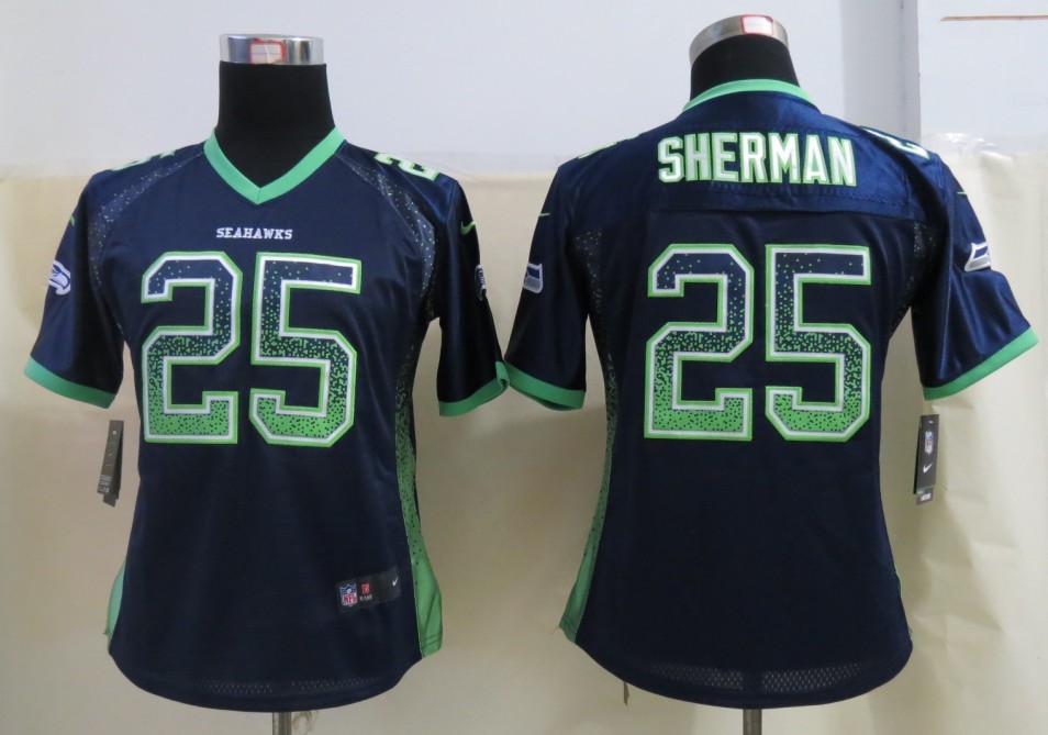 Nike Seahawks 25 Sherman Drift Fashion Blue Women Jerseys