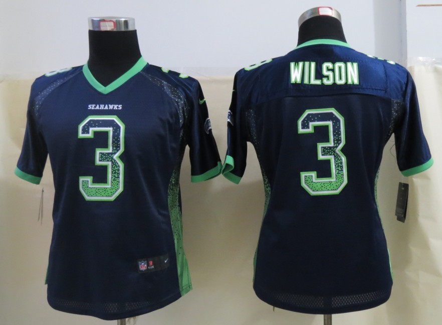 Nike Seahawks 3 Wilson Drift Fashion Blue Women Jerseys