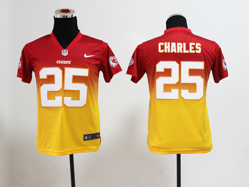 Nike Chiefs 25 Charles Red And Gold Drift II Kids Jerseys