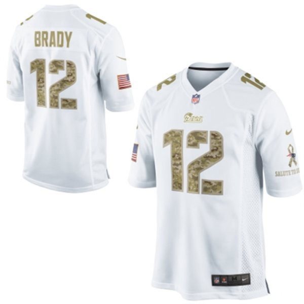 Nike Patriots 12 Brady Salute To Service White Game Jerseys - Click Image to Close