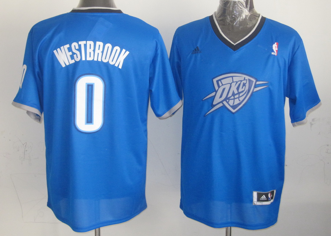 Thunder 0 Westbrook Blue Christmas Edition Jerseys