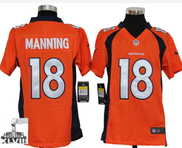 Youth Nike Broncos 18 manning Orange 2014 Super Bowl XLVIII Jerseys