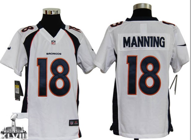 Youth Nike Broncos 18 manning white 2014 Super Bowl XLVIII Jerseys - Click Image to Close