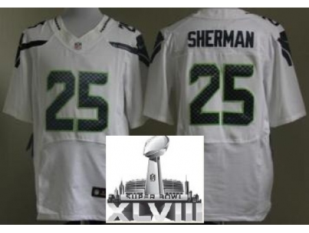 Nike Seahawks 25 Richard Sherman White Elite 2014 Super Bowl XLVIII Jerseys