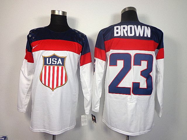 USA 23 Brown White 2014 Olympics Jerseys - Click Image to Close