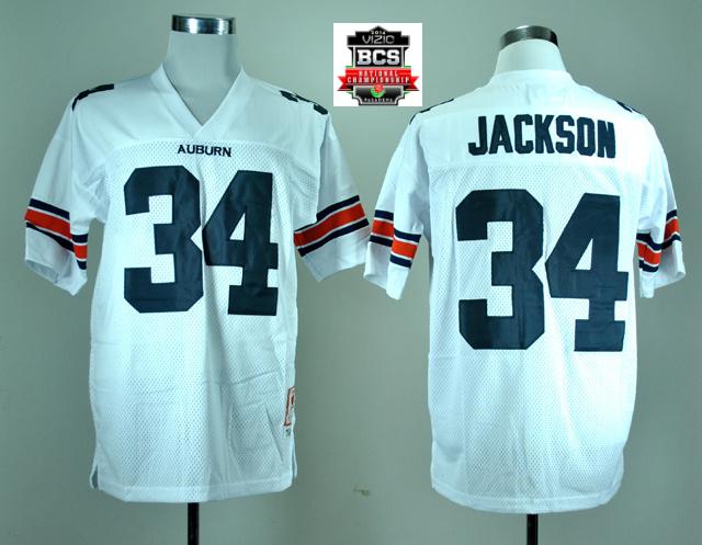 Auburn Tigers Bo Jackson 34 White College Football Throwback Jersey With 2014 BCS Patch