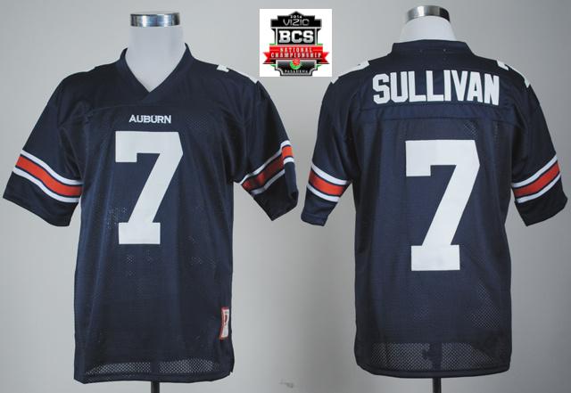 Auburn Tigers Pat Sullivan 7 Navy Blue College Football Throwback Nave Blue Jersey With 2014 BCS Patch