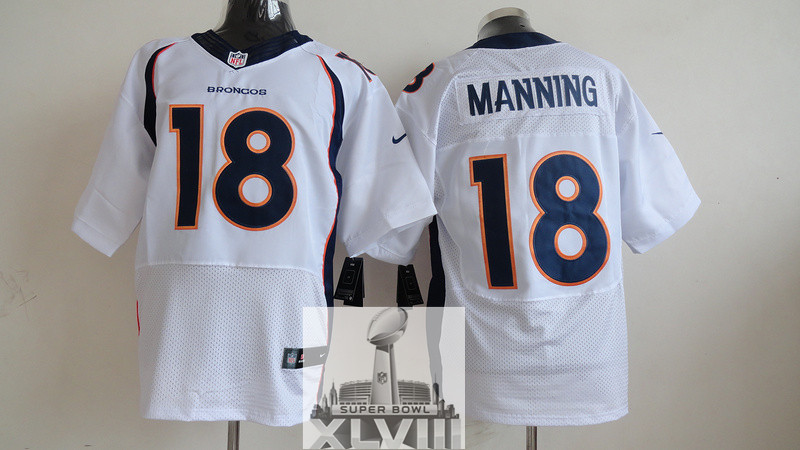 Nike Broncos 18 Manning White Elite 2014 Super Bowl XLVIII Jerseys - Click Image to Close