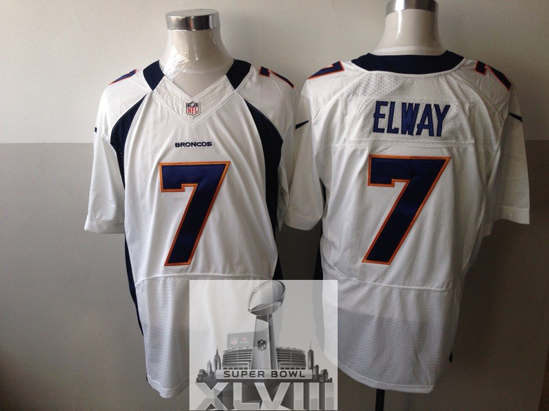 Nike Broncos 7 Elway White Elite 2014 Super Bowl XLVIII Jerseys