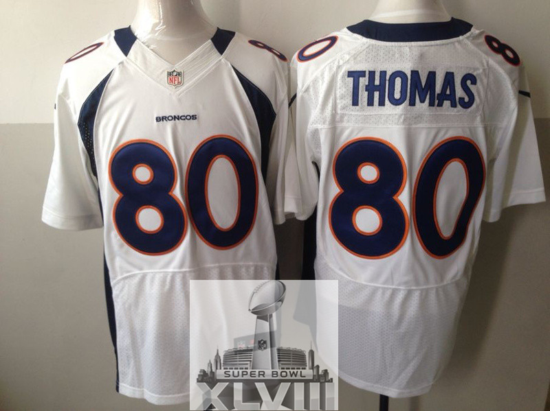 Nike Broncos 80 Thomas White Elite 2014 Super Bowl XLVIII Jerseys - Click Image to Close
