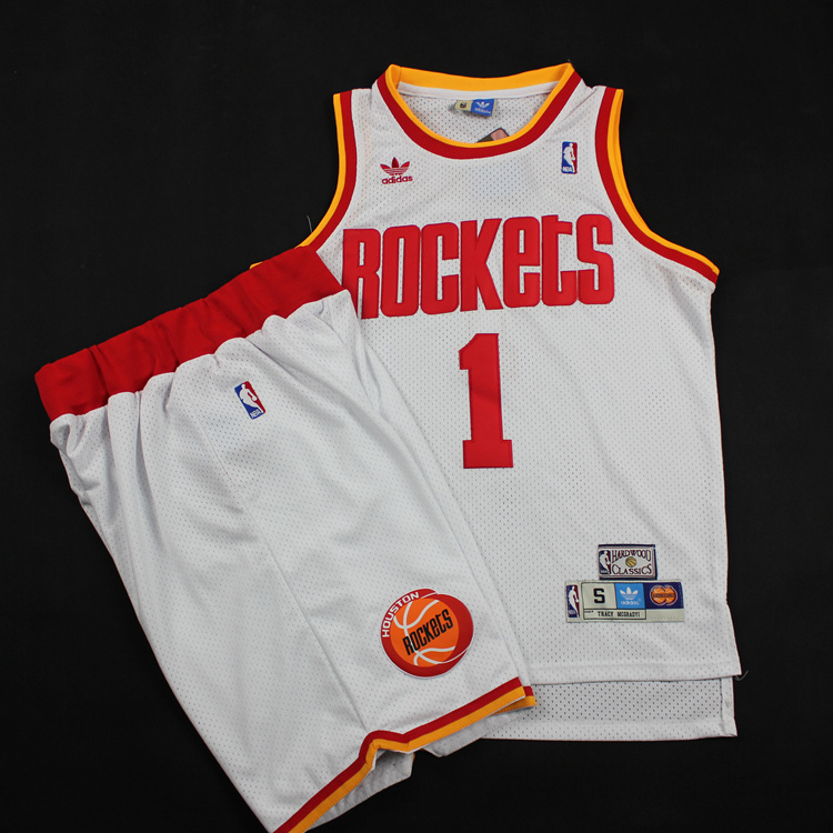 Rockets 1 McGrady White Hardwood Classics Jerseys(With Shorts) - Click Image to Close