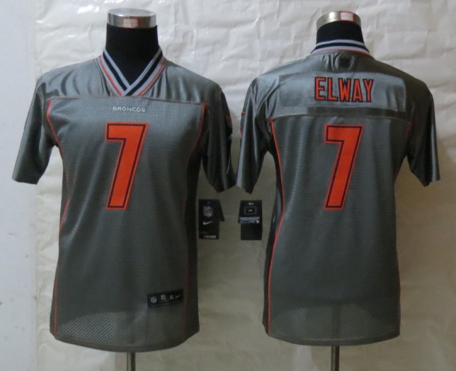 Nike Broncos 7 Elway Grey Vapor Kids Jerseys