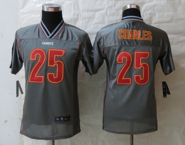Nike Chiefs 25 Charles Grey Vapor Kids Jerseys